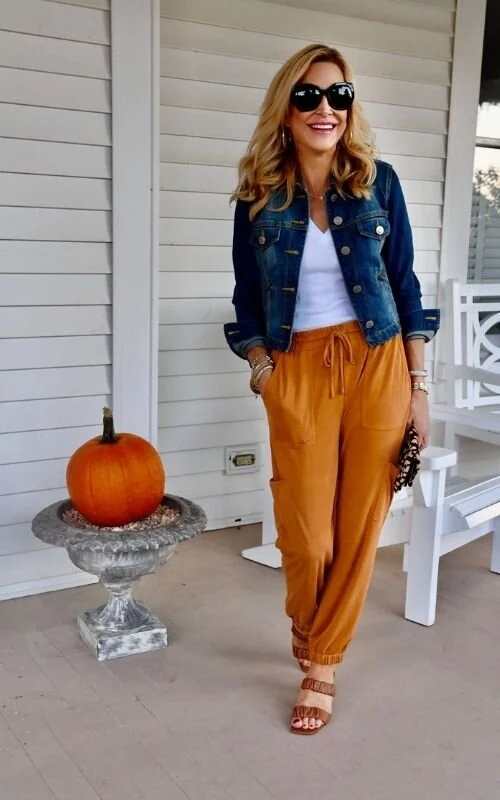 Yellow top joggers outfit